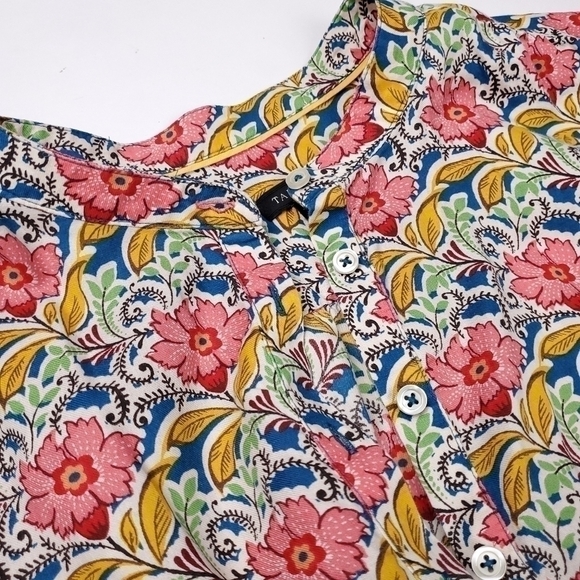 TALBOTS Cream Pink Tan Floral Print Casual Button Down Top Sz M - Picture 4 of 13